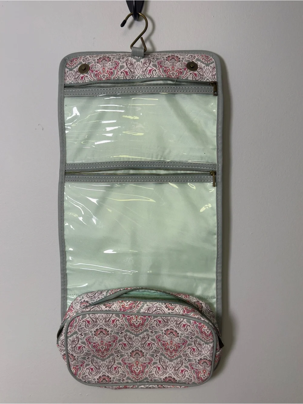 Hanging Cosmetic Toiletry Bag in Pink Paisley